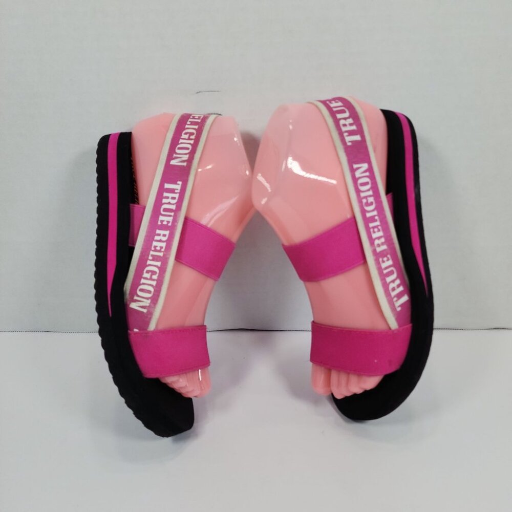 True Religion Luella Fusch Women Pink White Elastic Sandals Youth Size 3